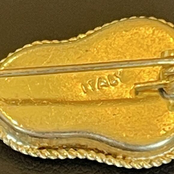 Vintage Italian Micro Mosaic Mandolin Guitar Brooch Signed Italy Flower Design - Picture 4 of 6